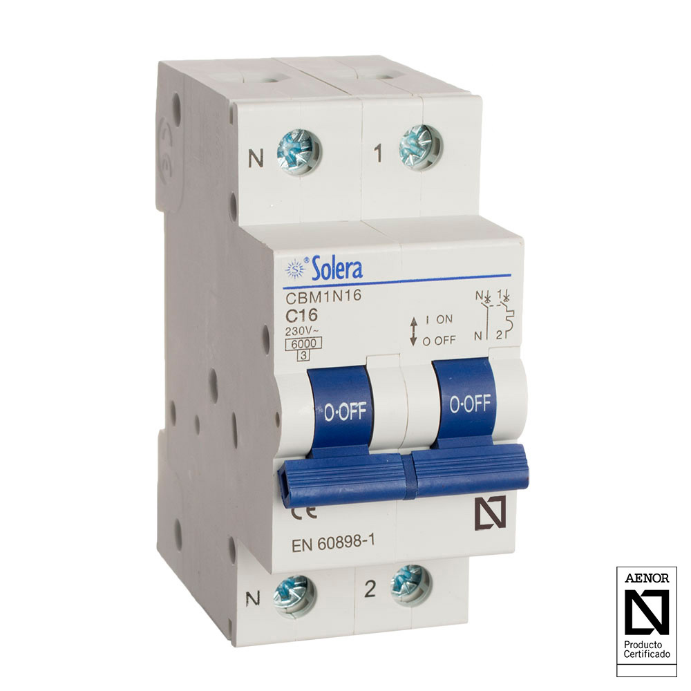 Disjuntor magnetotérmico solera 1 polo+neutro 16a (retractilado) cbm1n16