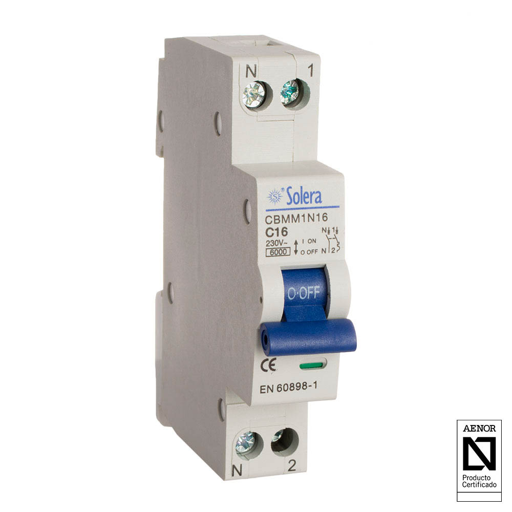 Disjuntor magnetotérmico solera 1 polo+neutro 16a (estreito) (retractilado) cbmm1n16
