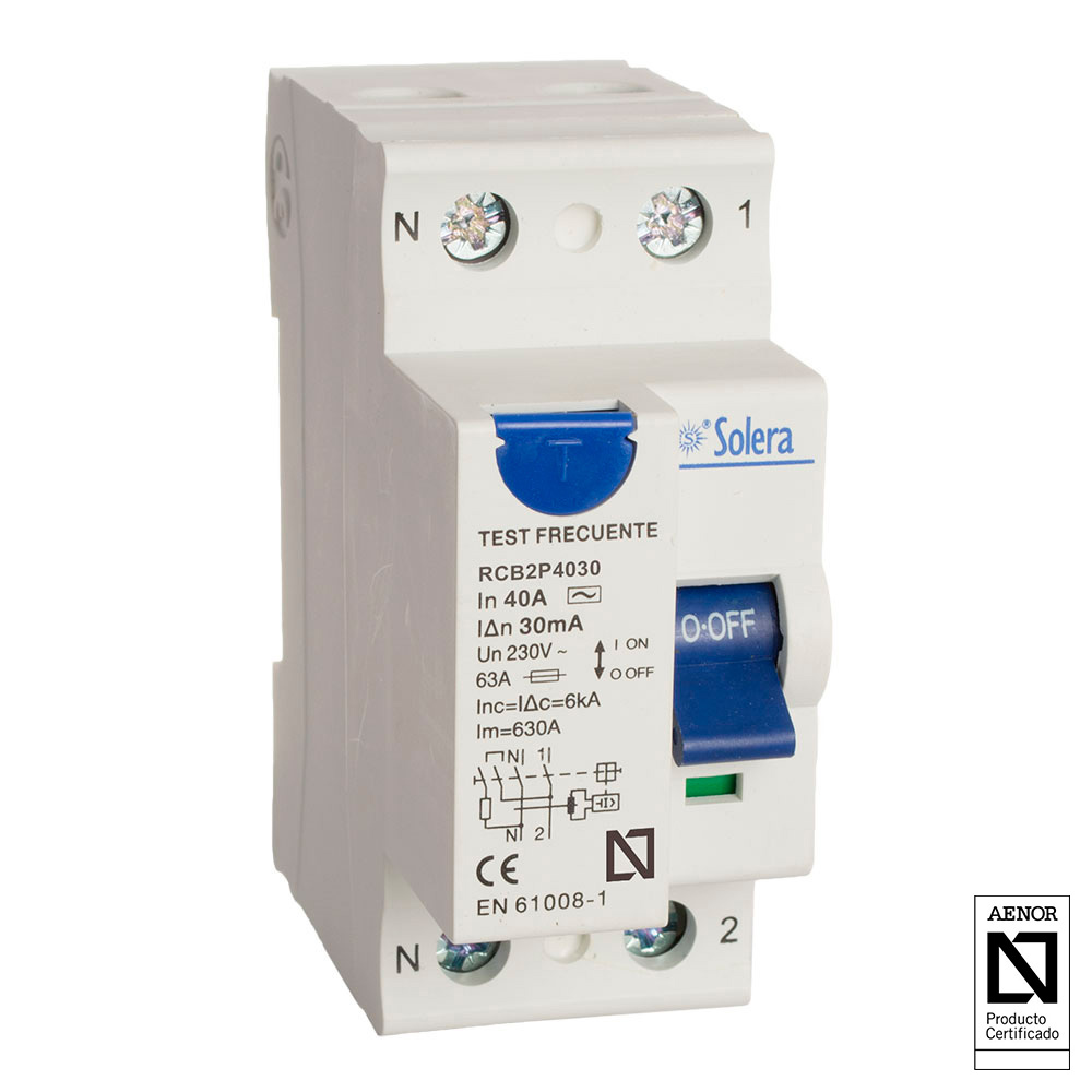 Disjuntor diferencial 2 polos solera 40a (retractilado) rcb2p4030