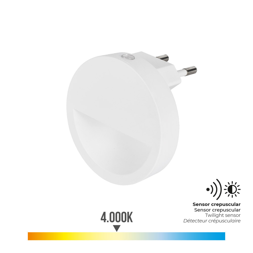 Luz de presença led 0 5w 5lm 4000k luz dia redonda com visor sensor de crepúsculo ø6 5x4 5cm edm