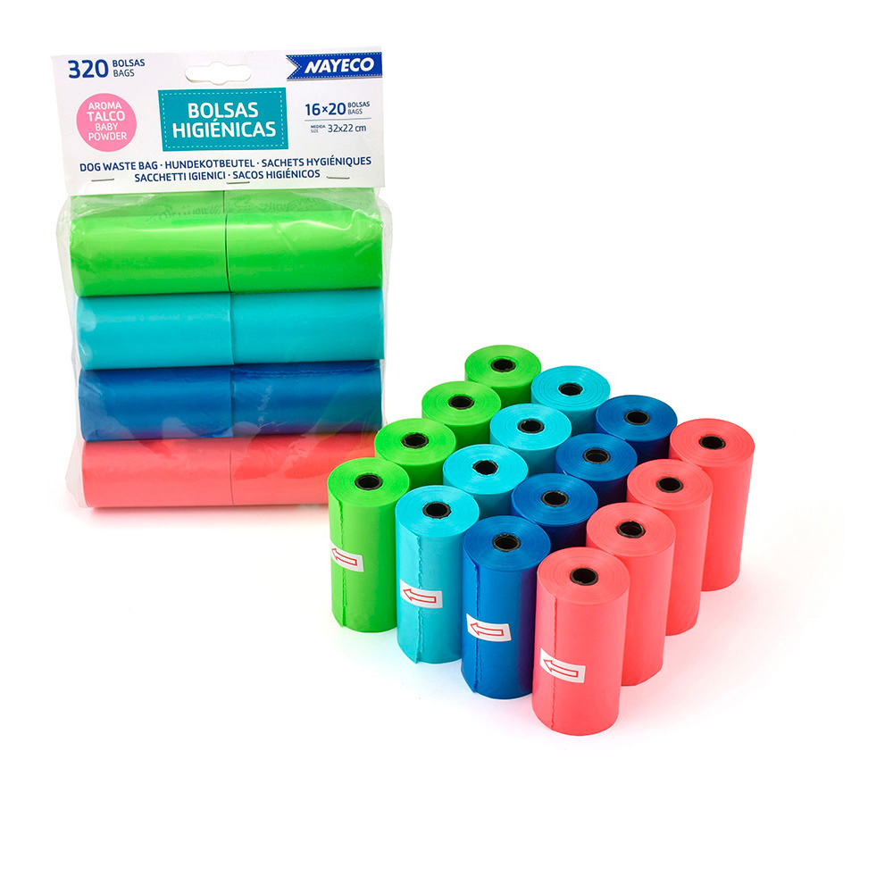 Sacos higiênicos com aroma a talco 16 rolos de 20 sacos