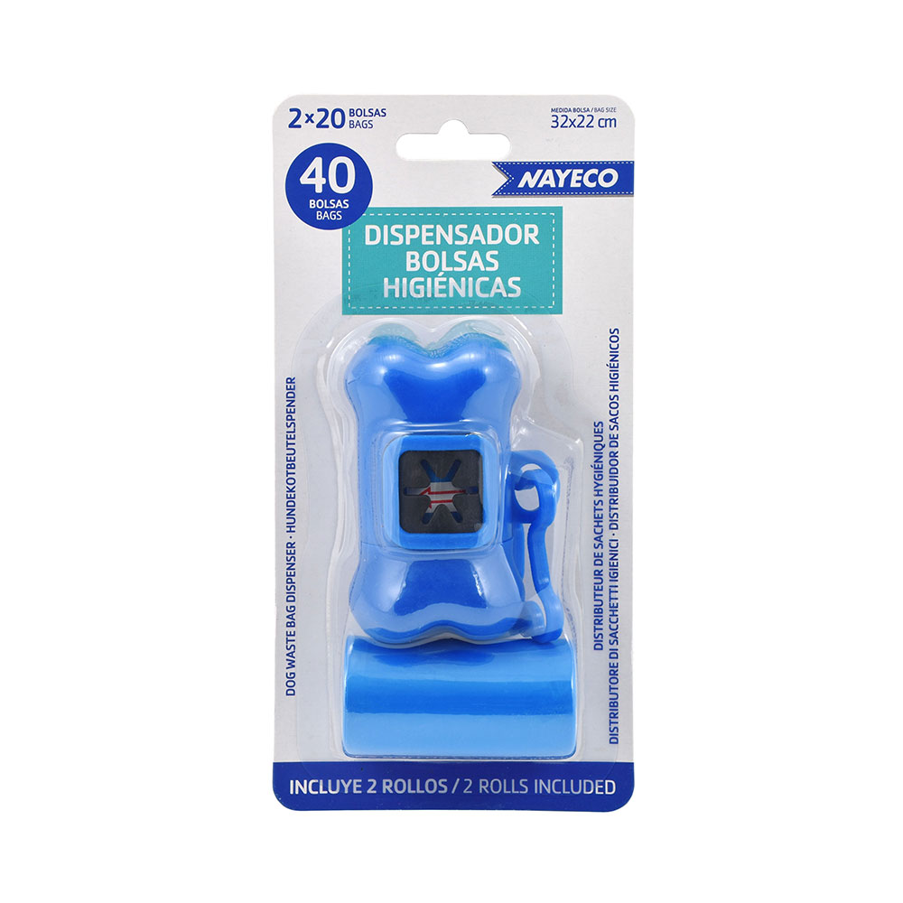 Porta-sacos + 2 rolos de 20 sacos de cores sortidas