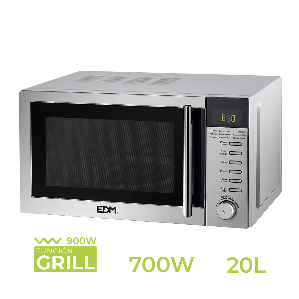 *ult.unidades* microondas 20 l cromado 700w com grill 45x31x26cm edm