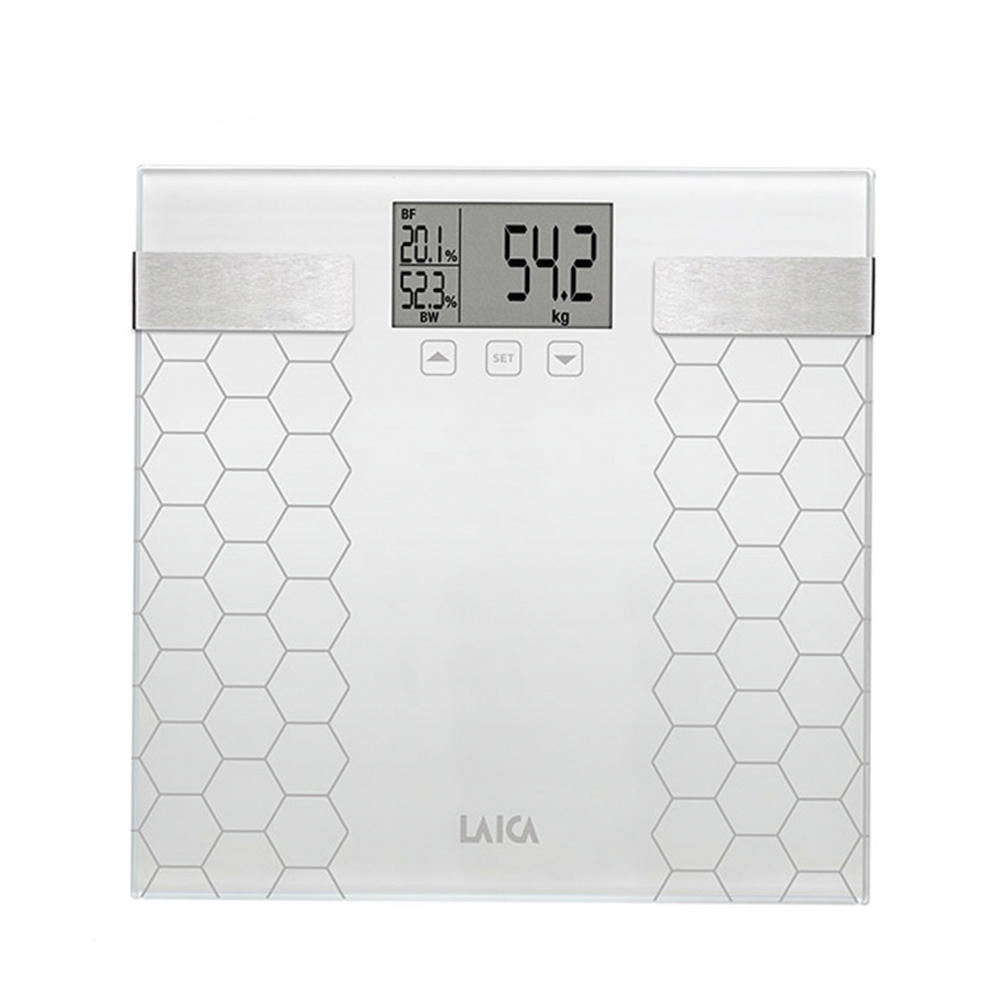 Balança de banho digital com cálculo da composição corporal cor branca 180kg ps5014 laica