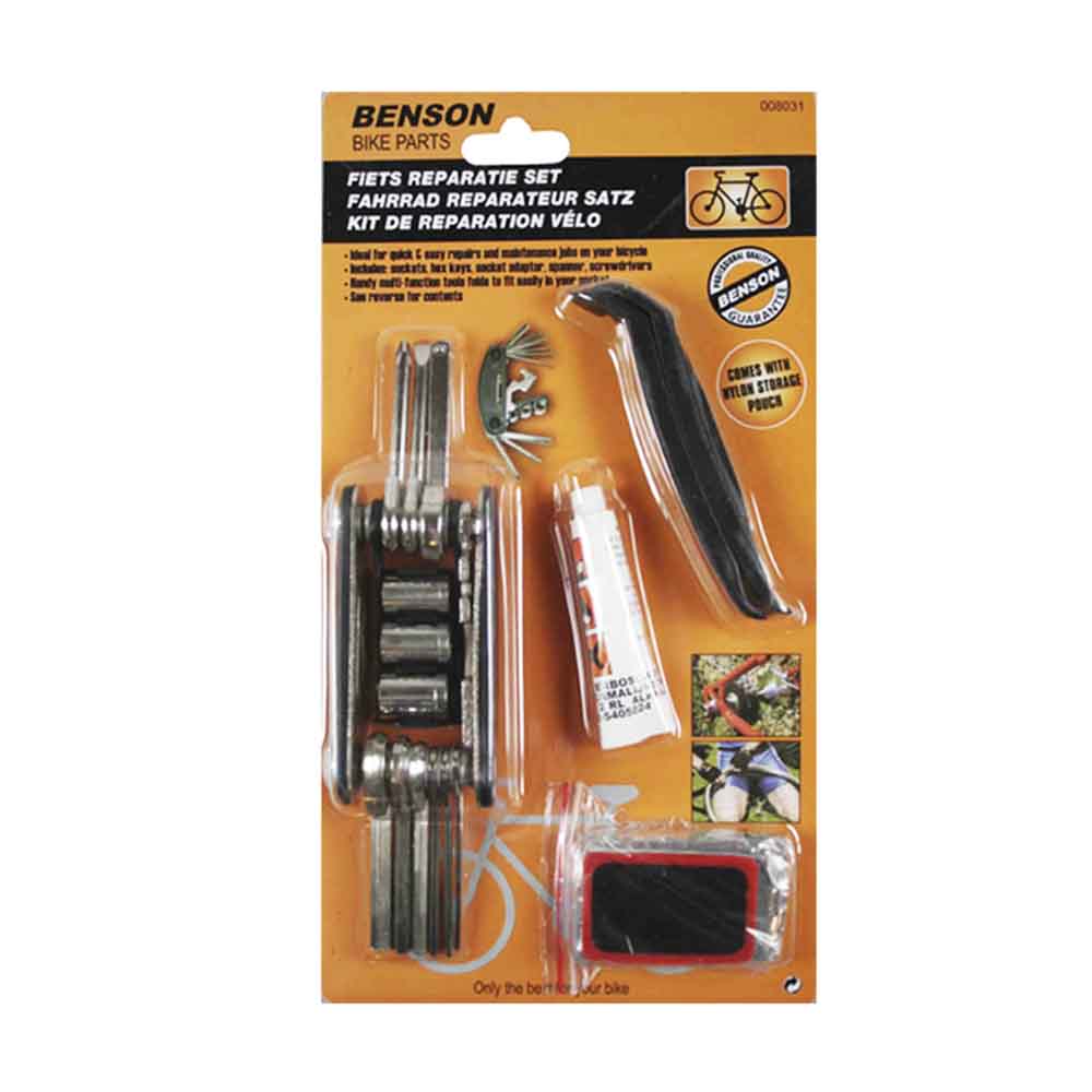Kit com ferramentas multi-uso para reparação de bicicletas