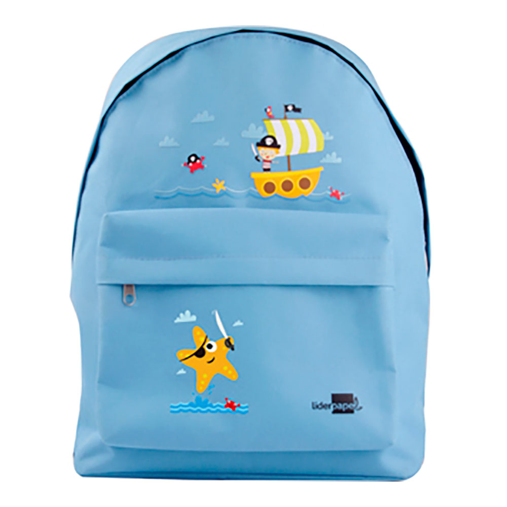 Ult. unidades mochila liderpapel modelo pirata azul celeste 38x28x12cm
