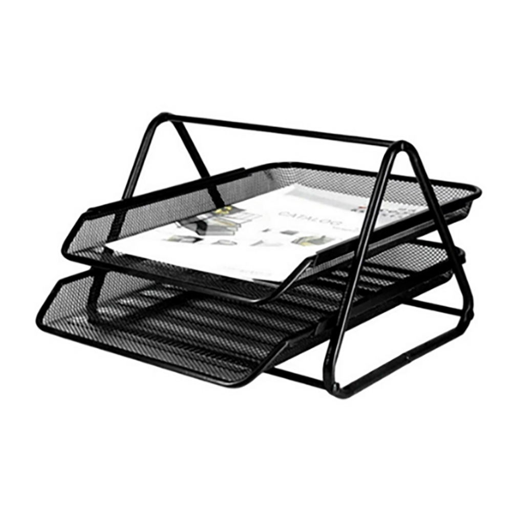 Bandeja superior da mesa metálica q-connect grid gxa100 preta 2 bandejas. 30x35x18 5cm
