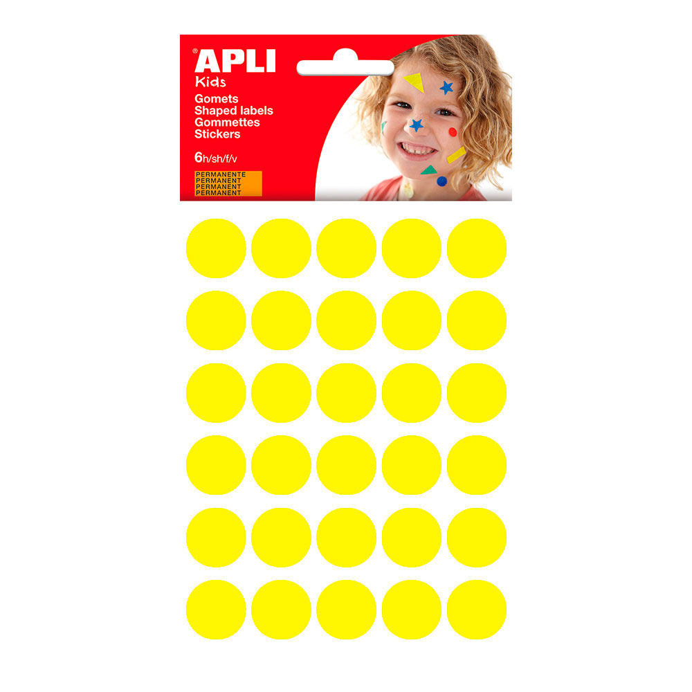 Blister 180 uni. redondo gomets amarelo color size ø20mm.