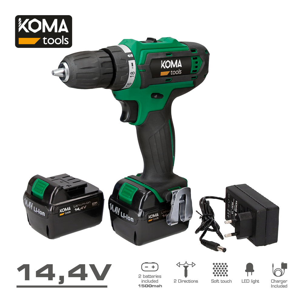 Berbequim aparafusador de bateria lithium-ion 14 4v 20x24cm koma tools