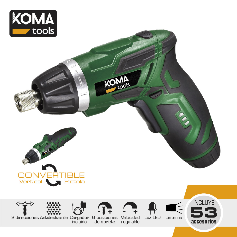 Aparafusadora a bateria reversivel 3 6v litio 1300ma con 53 acessórios 17 5x14 8cm koma tools