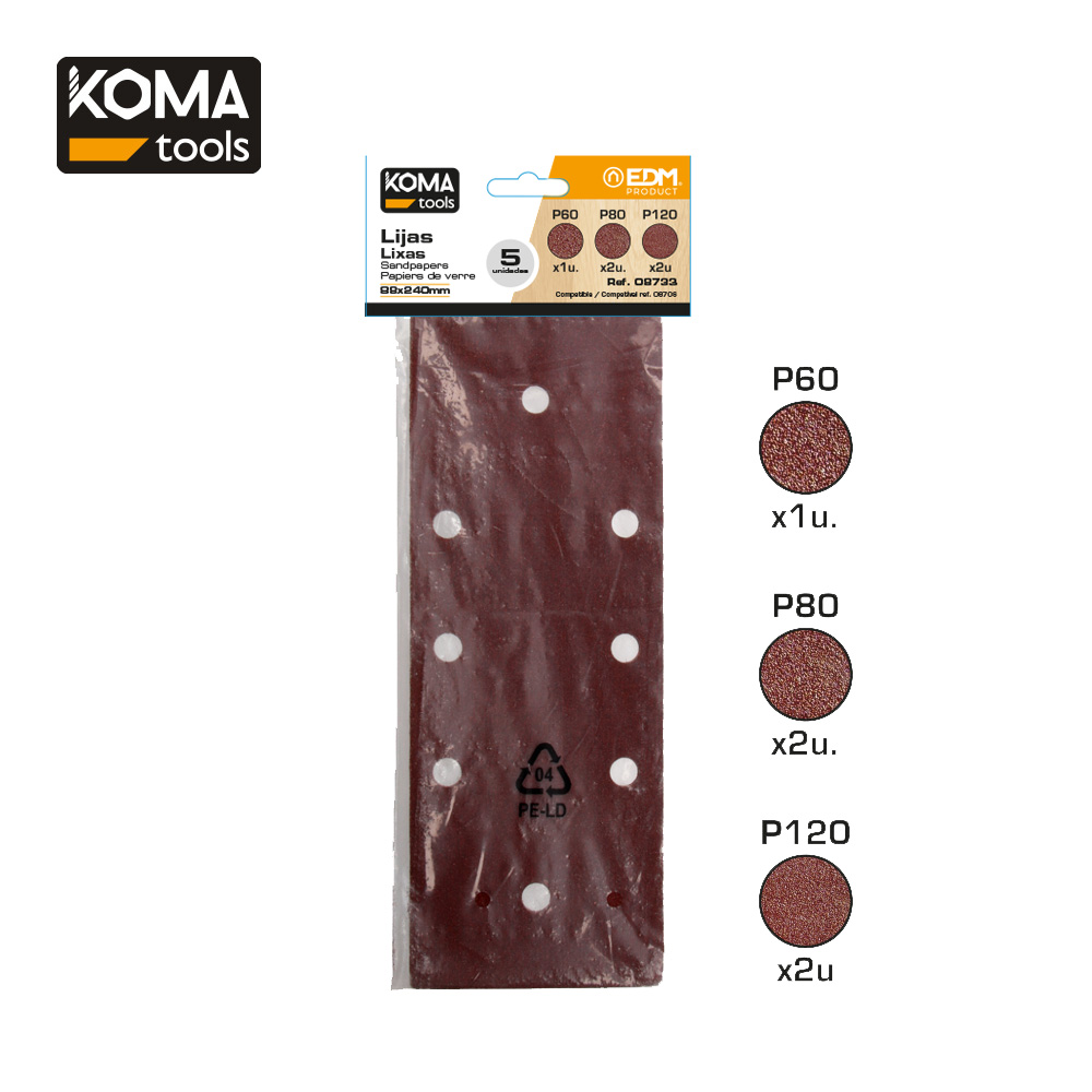 Set 5 folhas de lixa para 08706 koma tools