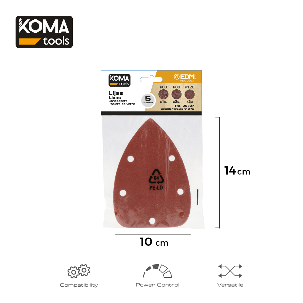 Set 5 lixas para lixadora 08707 koma tools