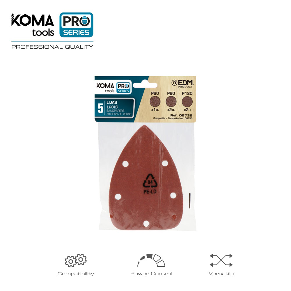 Set 5 lixas para lixadora 08753 koma tools