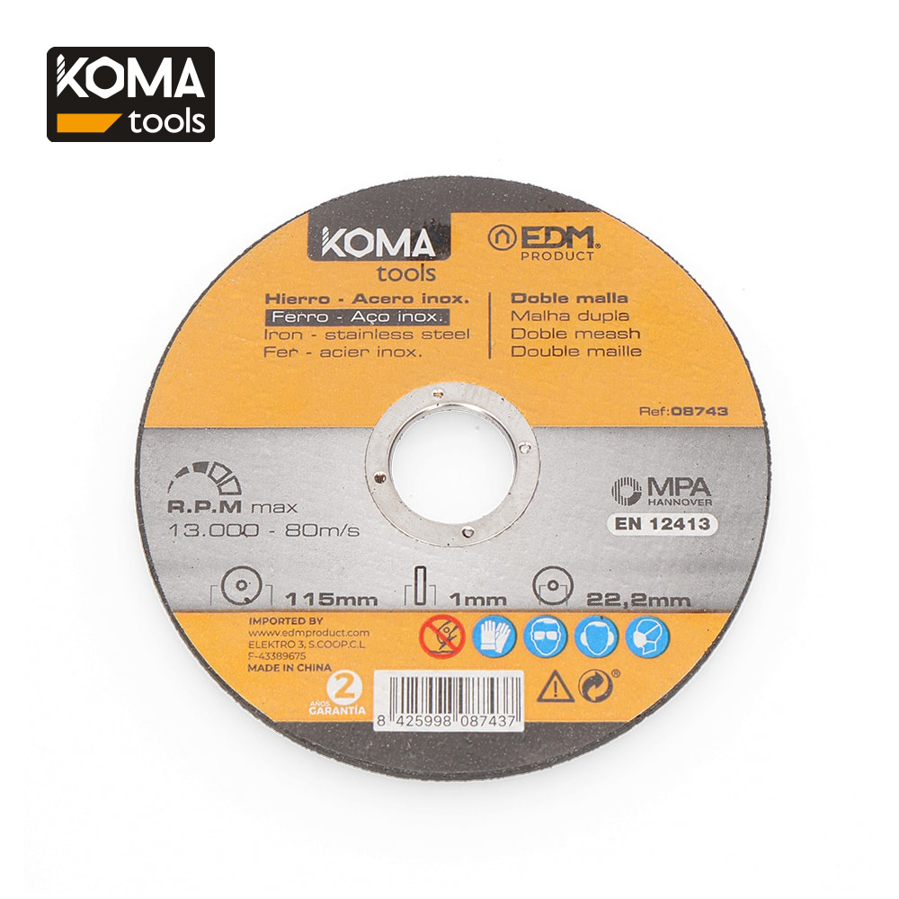 Disco de corte para ferramentas de ferro e aço inoxidável ø115x1.0x22.23mm koma tools