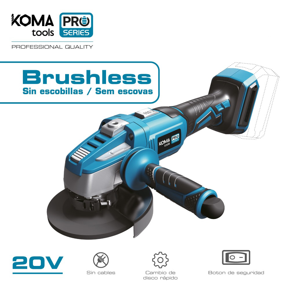 Rebarbadora sem escovas 20v (sem bateria e carregador) ø125mm 37 5x12cm koma tools pro series battery