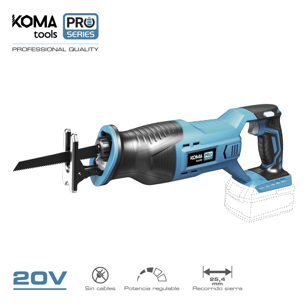 Serra de sable 20v (sem bateria e carrregador) 8 5x44x15.5cm koma tools pro series battery
