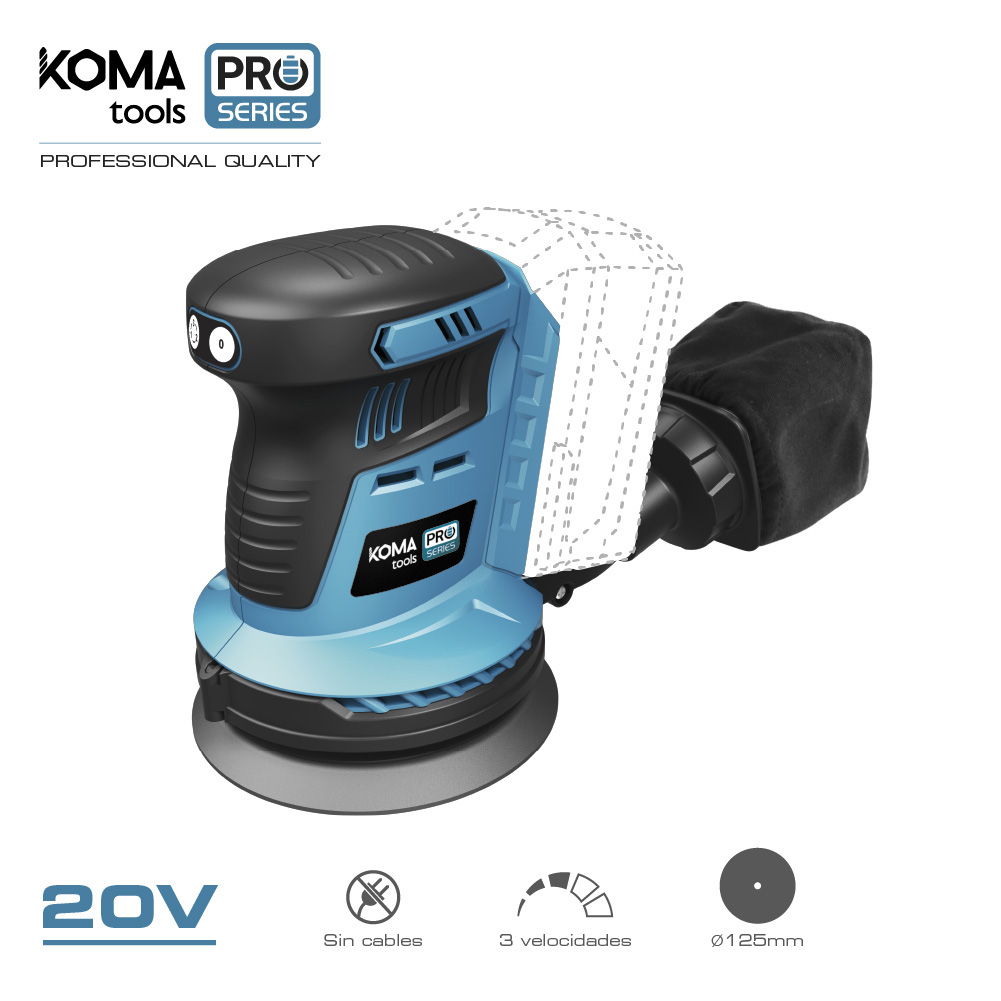 Lixadora excentrica 20v brushless (sem bateria e carregador) 13x30x15cm koma tools pro series battery