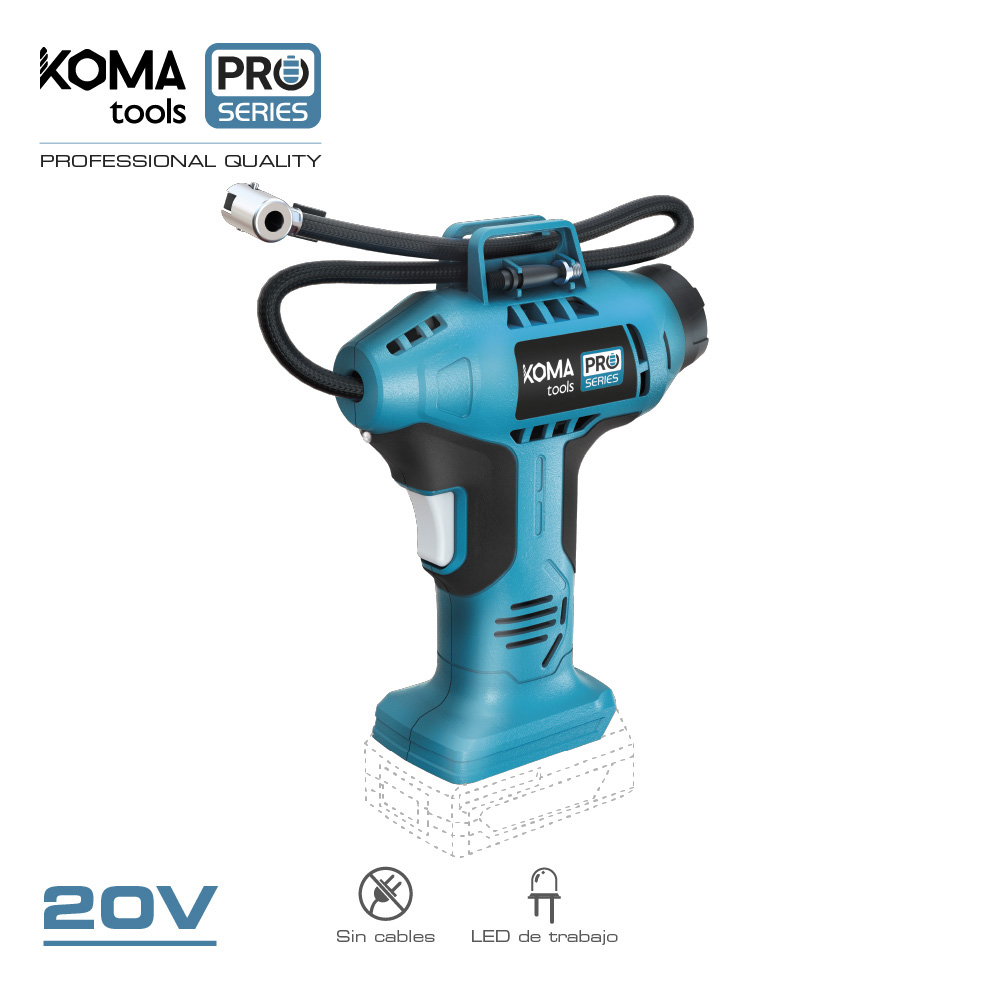 Ccompressor de ar 20v (sem bateria e carregador) 7 5x22x25 5cm koma tools pro series battery