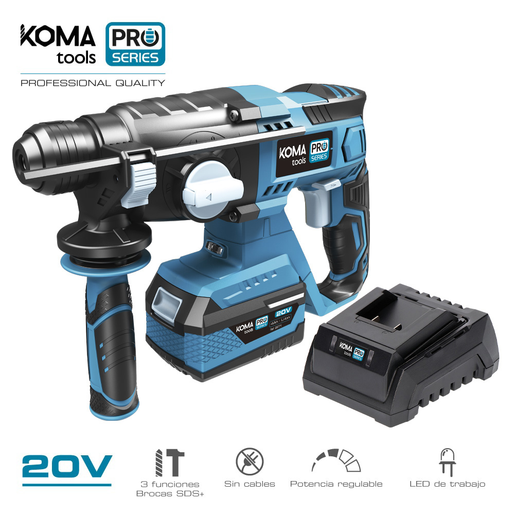 Kit martelo 20v com 1 bateria 4.0a. e carregador 08772 30x19 5cm koma tools pro series battery