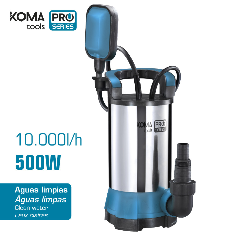 Bomba para extração de água limpa 500w aço inox 17x30cm koma tools