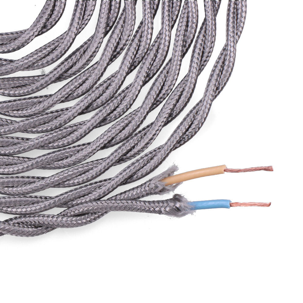 Cabo têxtil trançado 2x0 75mm c63 cinzento escuro seda 5m