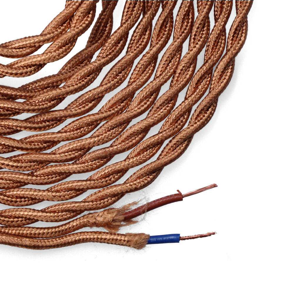 Cabo têxtil trançado 2x0 75mm c12 ouro seda 5m