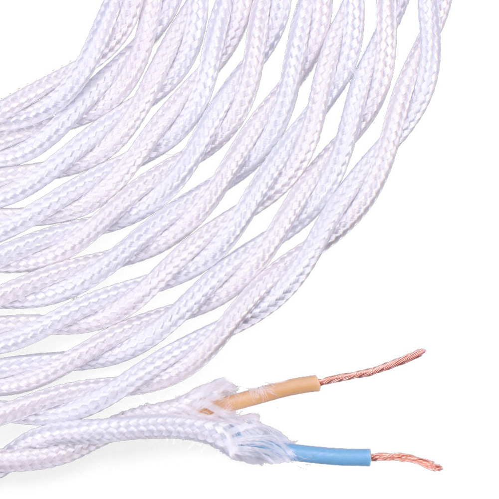Cabo têxtil trançado 2x0 75mm c01 alumínio branco seda 5m