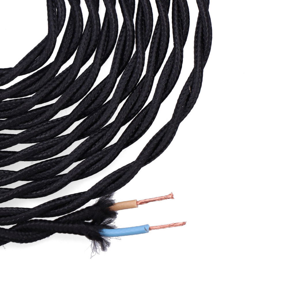 Cabo têxtil trançado 2x0 75mm c41 preto seda 5m