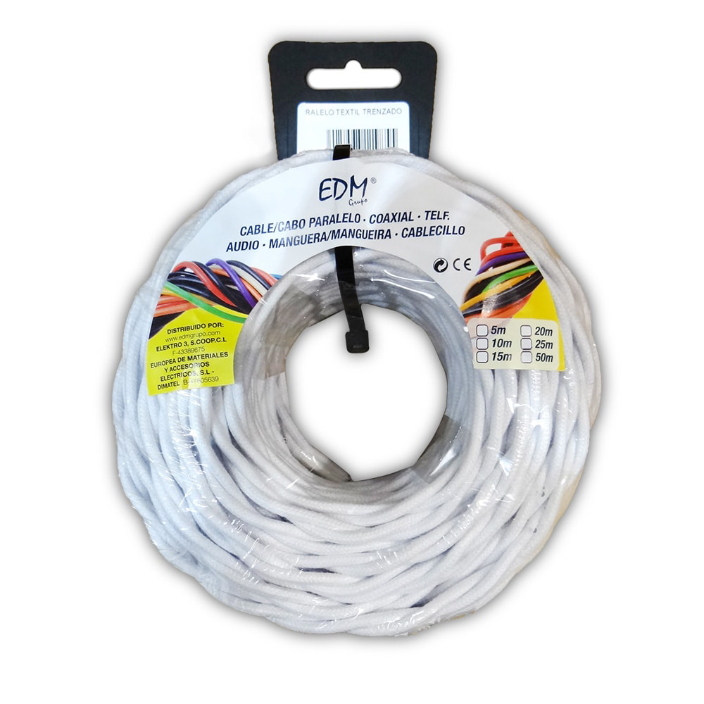 Cabo paralelo têxtil trançado 3x1 5mm branco 5m