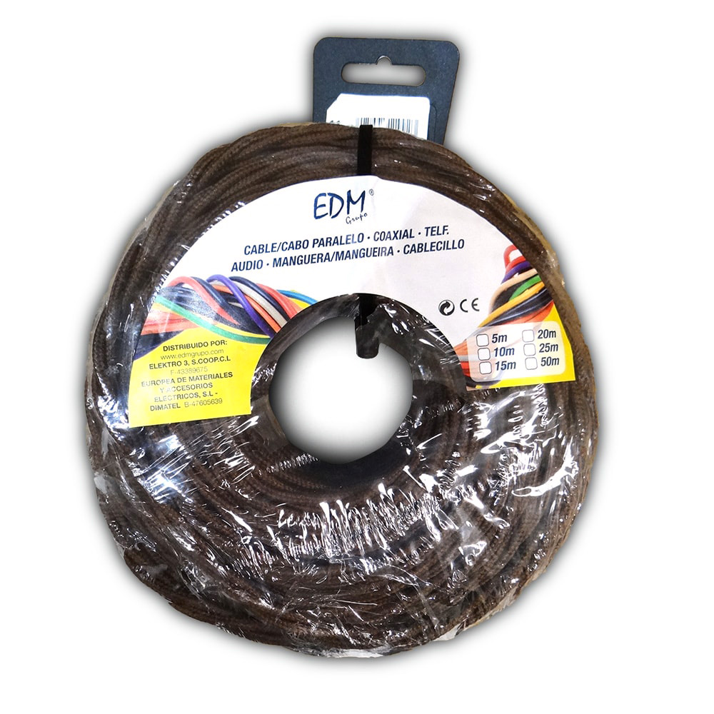 Cabo paralelo têxtil trançado 2x1mm castanho 25m