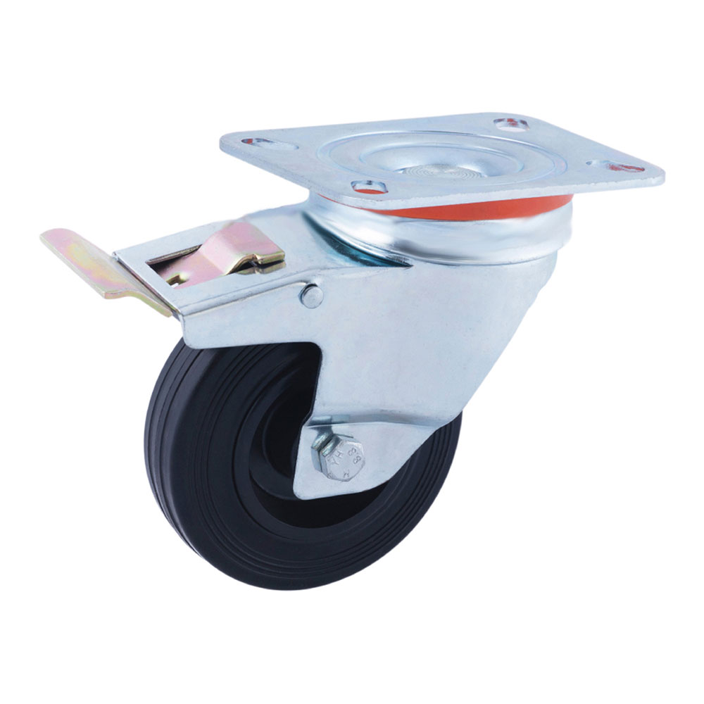 Roda giratória ø125mm (roda) travão borracha preta r29473 afo