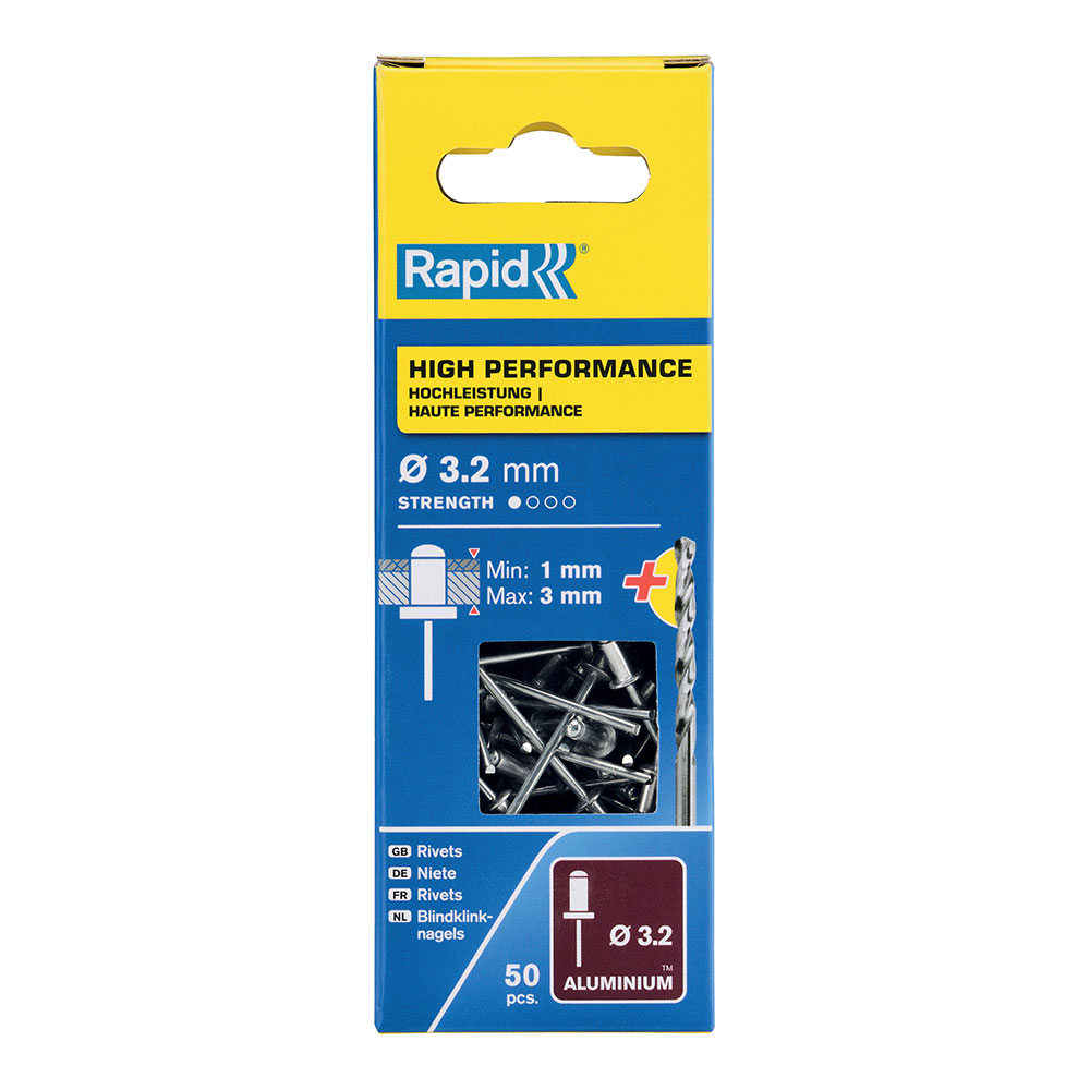 Blíster 50 rebites ø3 2x6mm alu + broca 5001528 rapid
