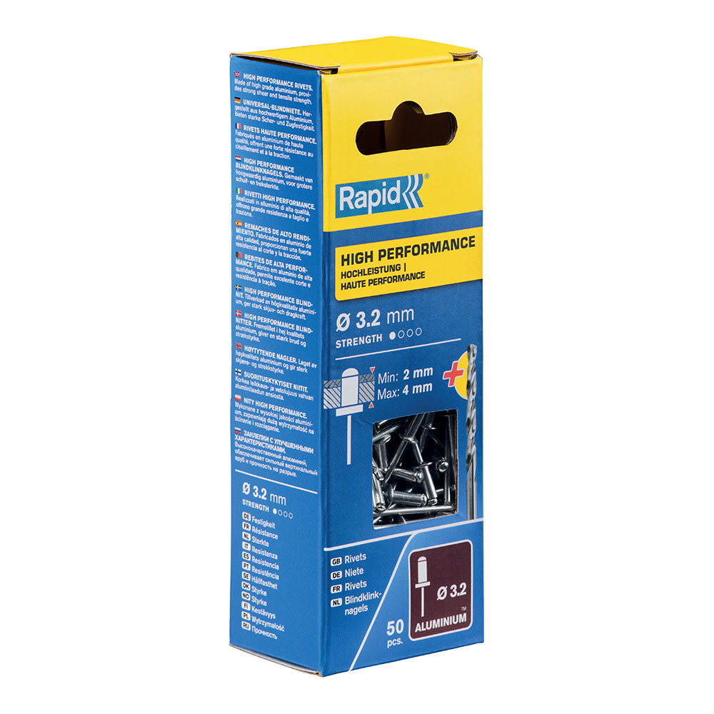 Blíster de 50 rebites ø3 2x8mm. alu + broca 5000383 rapid