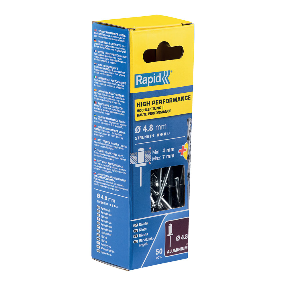Blíster de 50 rebites ø4 8x10mm. alu + broca 5000387 rapid