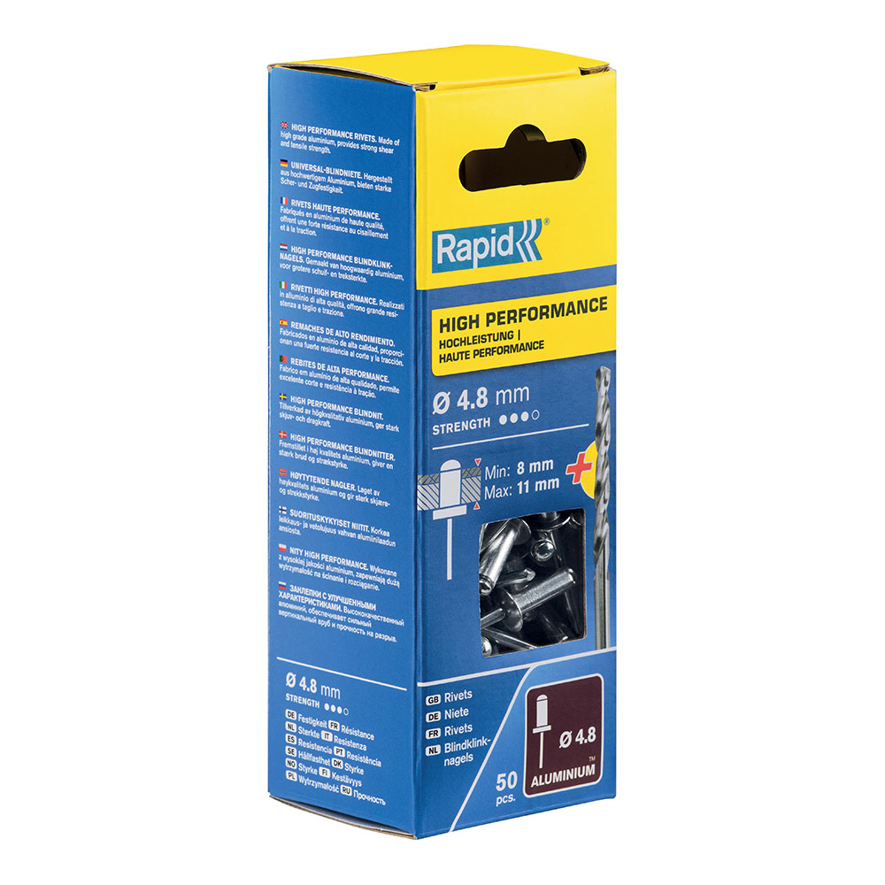 Blíster de 50 rebites ø4 8x14mm. alu + broca 5000389 rapid