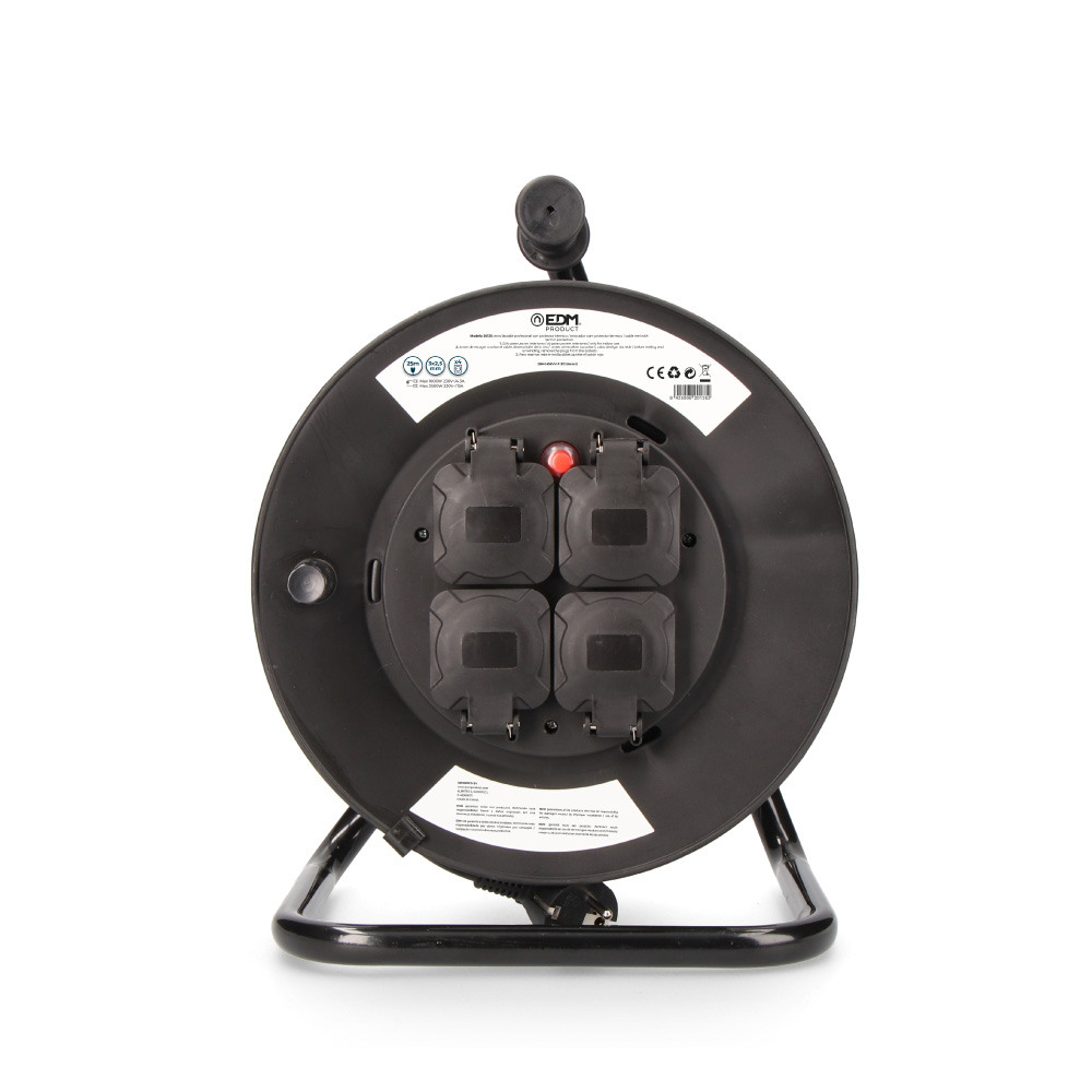 Enrolador de cabos profissional com proteção térmica 3x2 5mm 25m 4 tomadas com tampas 3000w 250v edm