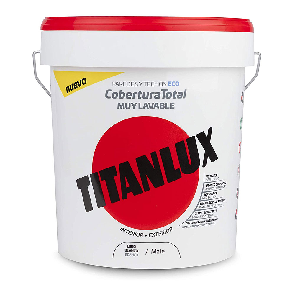Tinta plástica lavável mate interior-exterior cobertura total branco 15l titanlux 06t100015