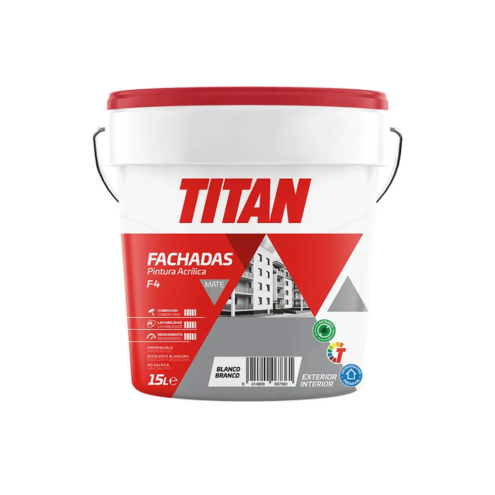Tinta acrílica fachada mate f-4 branco 15l titan 125670015