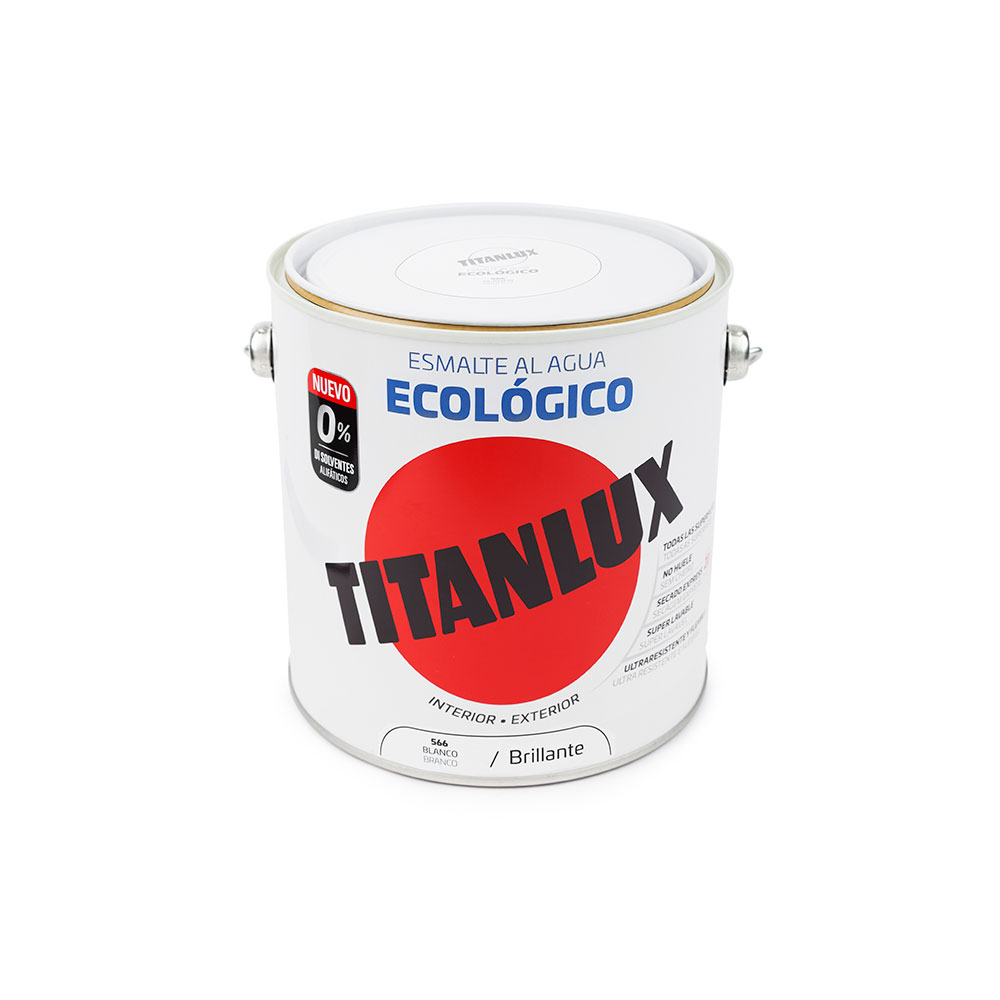 Esmalte ecológico à base de água brilhante branco 2 5l titanlux 00t056625