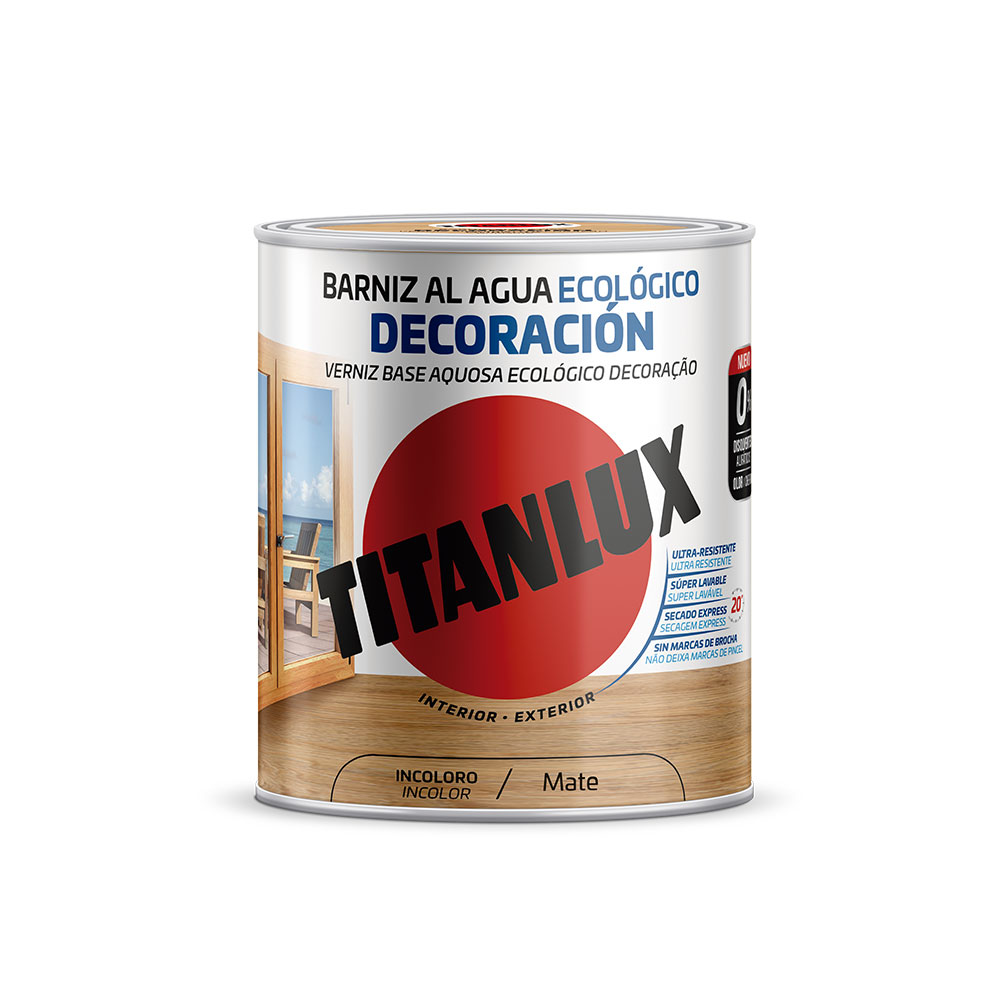 Verniz base aquosa ecológico decoração mate incolor 250ml titanlux m22100014