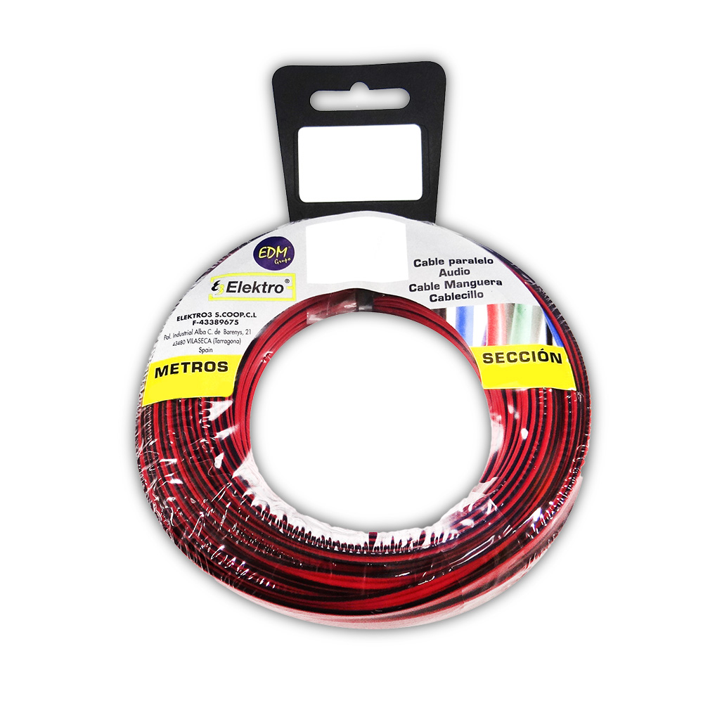 Rolo de cabo paralelo 2x1 5mm vermelho/preto 15m (áudio)