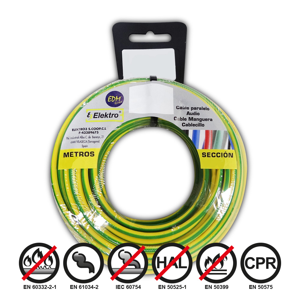 Rolo de cabo flexível 2 5mm bicolor livre de halogéneos 50m
