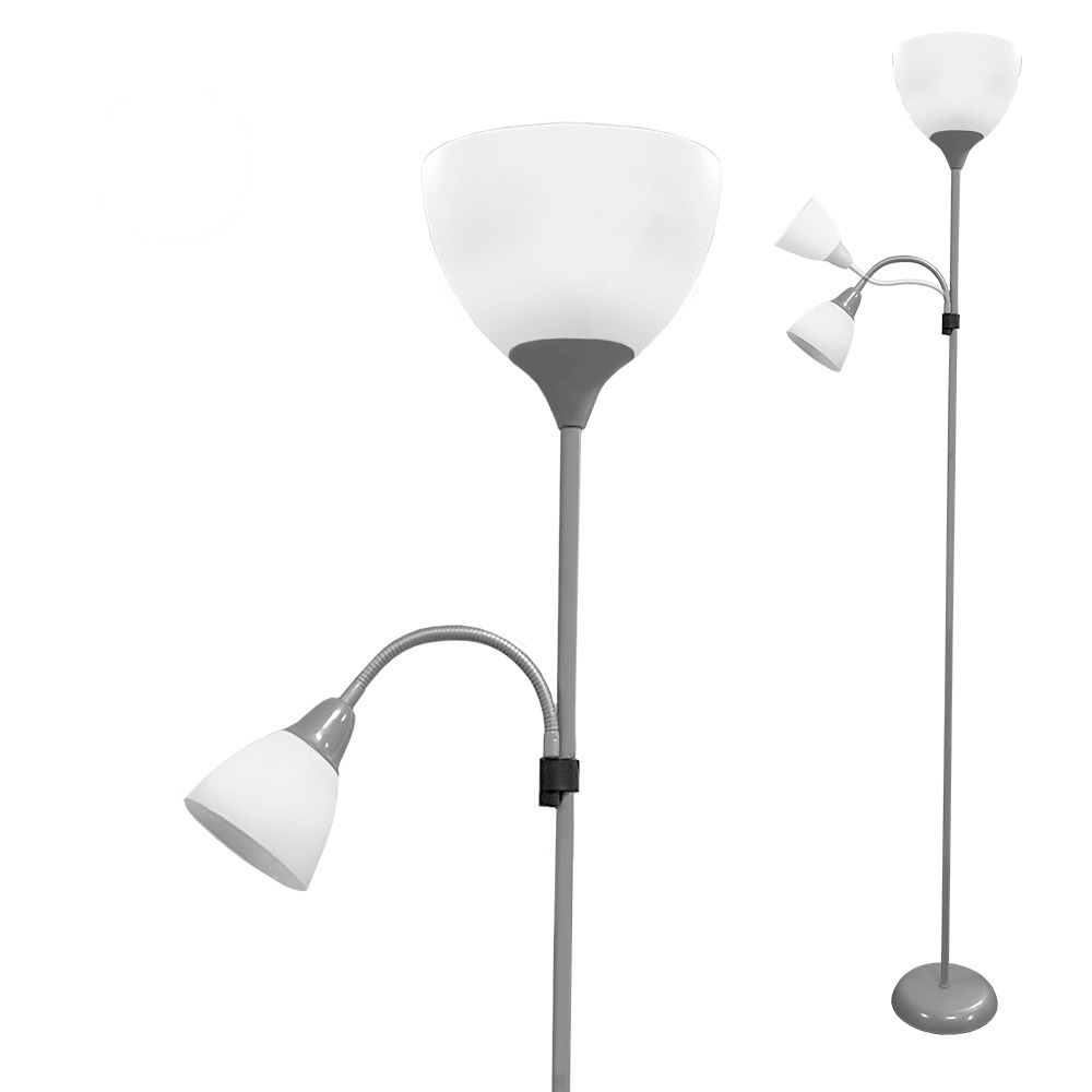 Candeeiro de chão modelo boston cor prata e27 60w e leitor e14 40w edm