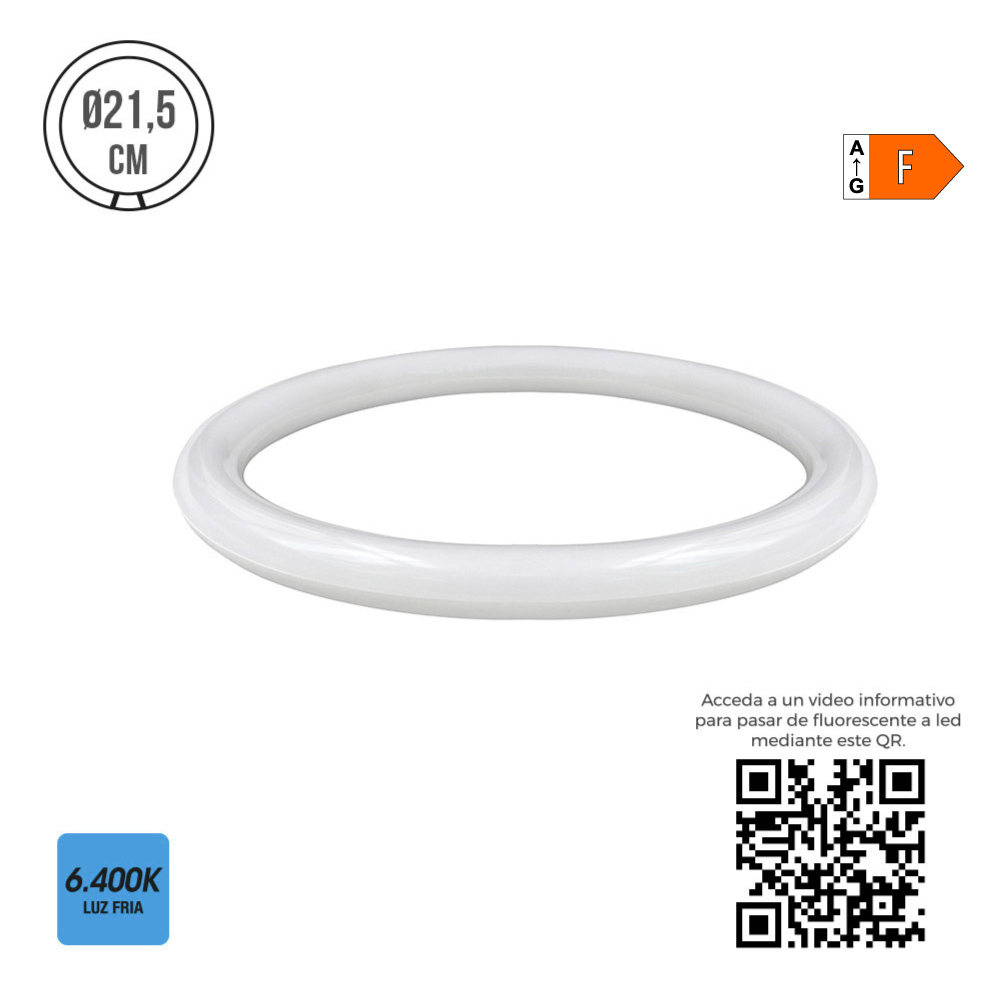 Tubo led circular g10q 15w 1500lm 6400k luz fria (eq. 22w) ø21 5cm edm