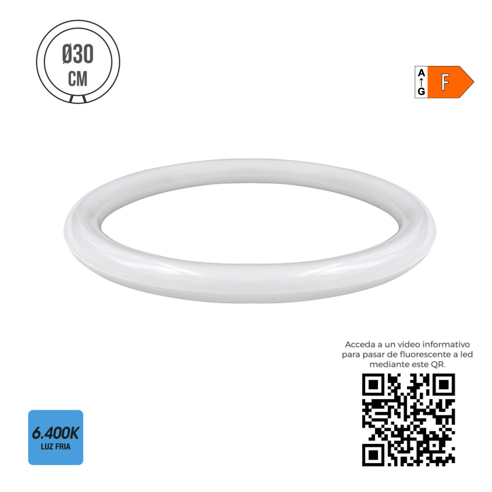 Tubo de led circular g10q 20w 2100lm 6400k luz fria (eq. 32w) ø30cm edm