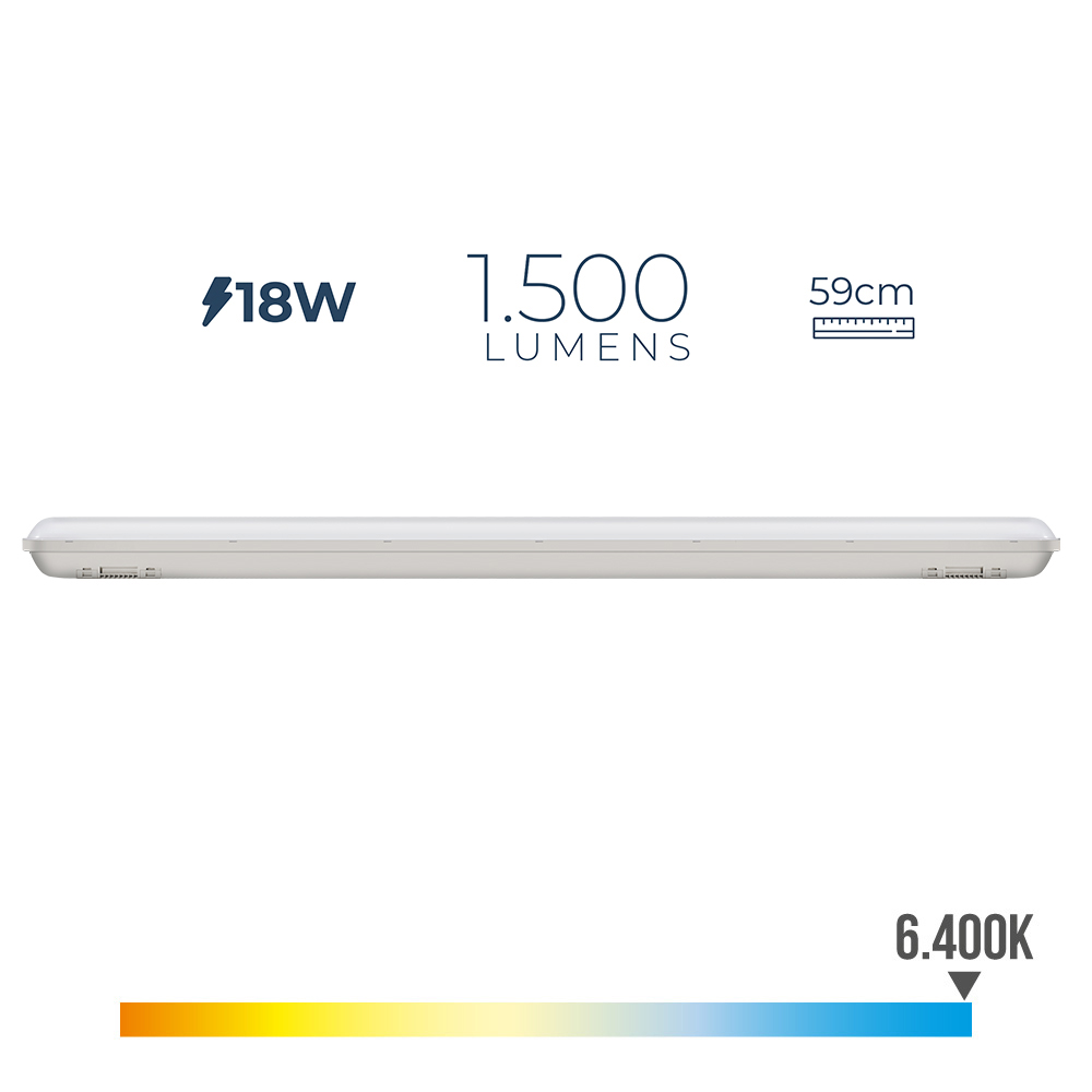 Armadura led estanque ip65 18w 1500lm 6500k luz fria 5 9x59x6 6cm edm