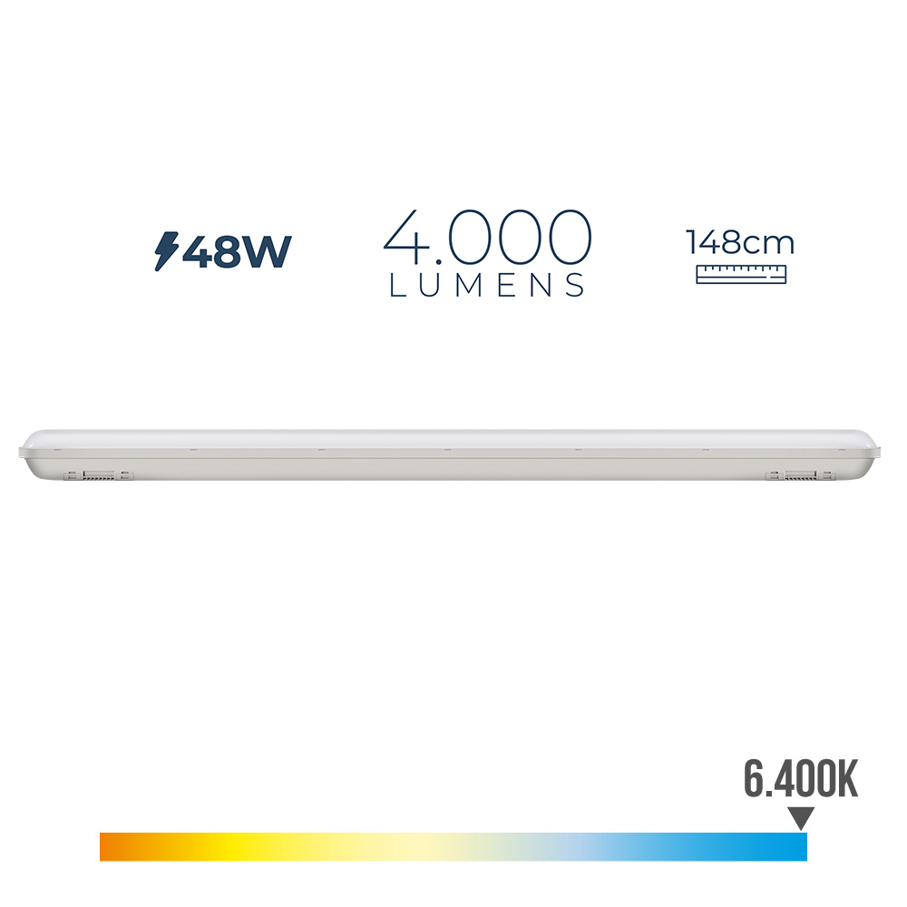Armadura led estanque ip65 48w 4000lm 6500k luz fria 8 6x148x6 6cm edm