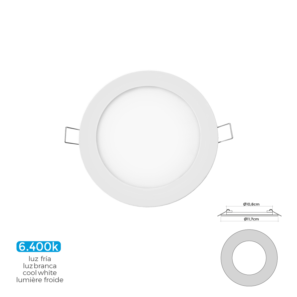 Mini downlight led redondo de encastrar 6w 6400k luz fria cor branco ø11 7cm edm
