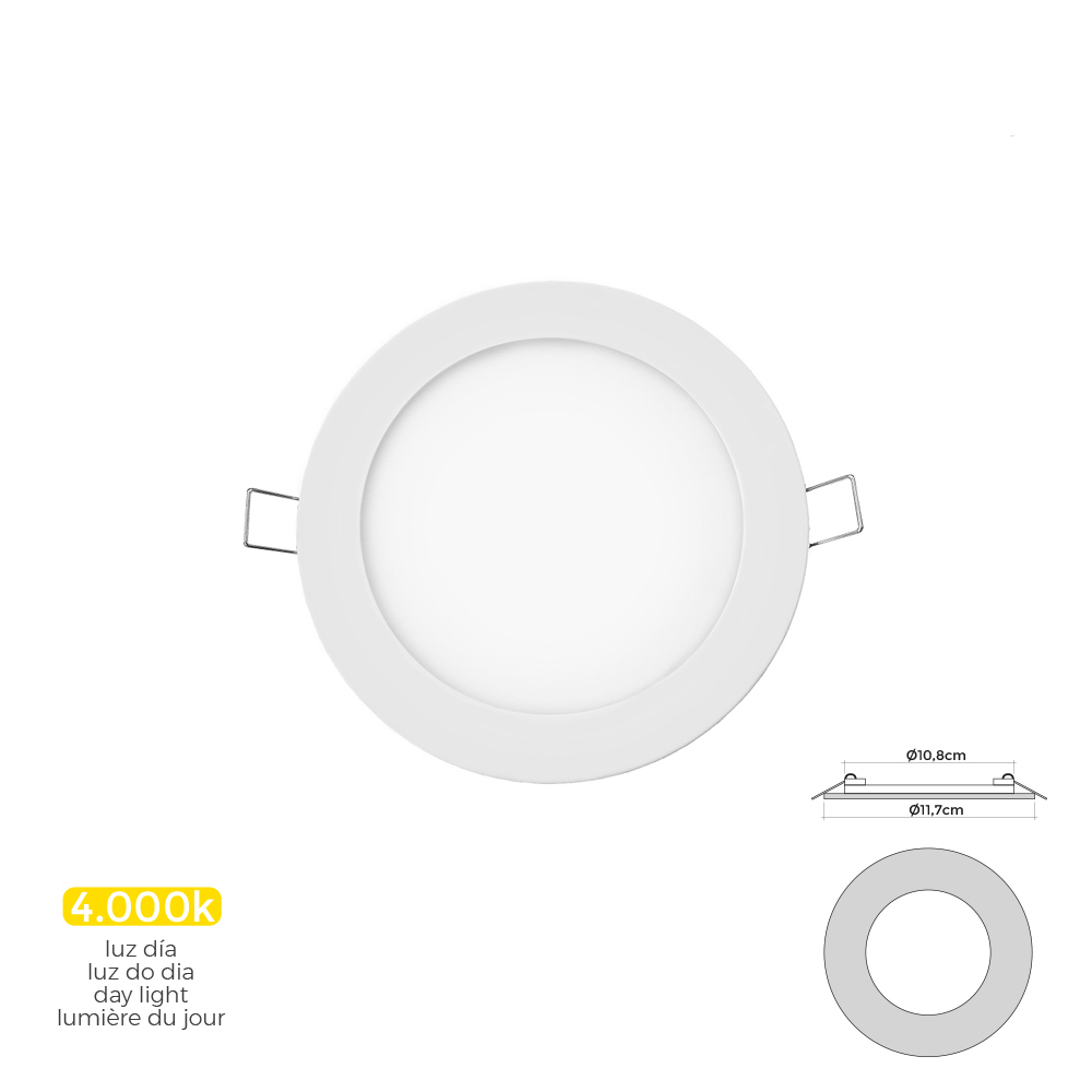 Mini downlight led redondo de encastrar 6w 4000k luz dia cor branco ø11 7cm edm