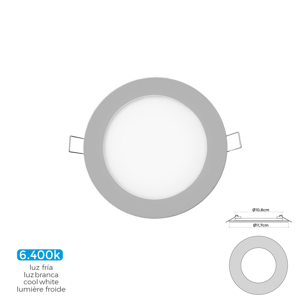 Mini downlight led redondo de encastrar 6w 6400k luz fria cor cromado ø11 7cm edm